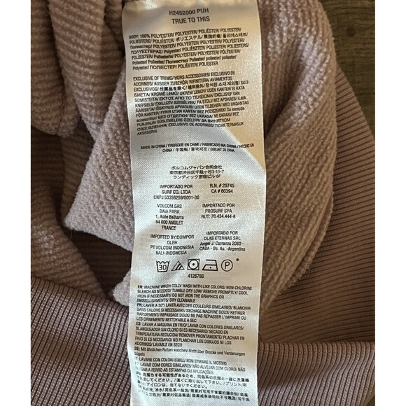 Volcom Womens Polartec Ridin Hoodie Sz L Blush Pink Stripe Cowl Neck Thumb Holes - Picture 8 of 8